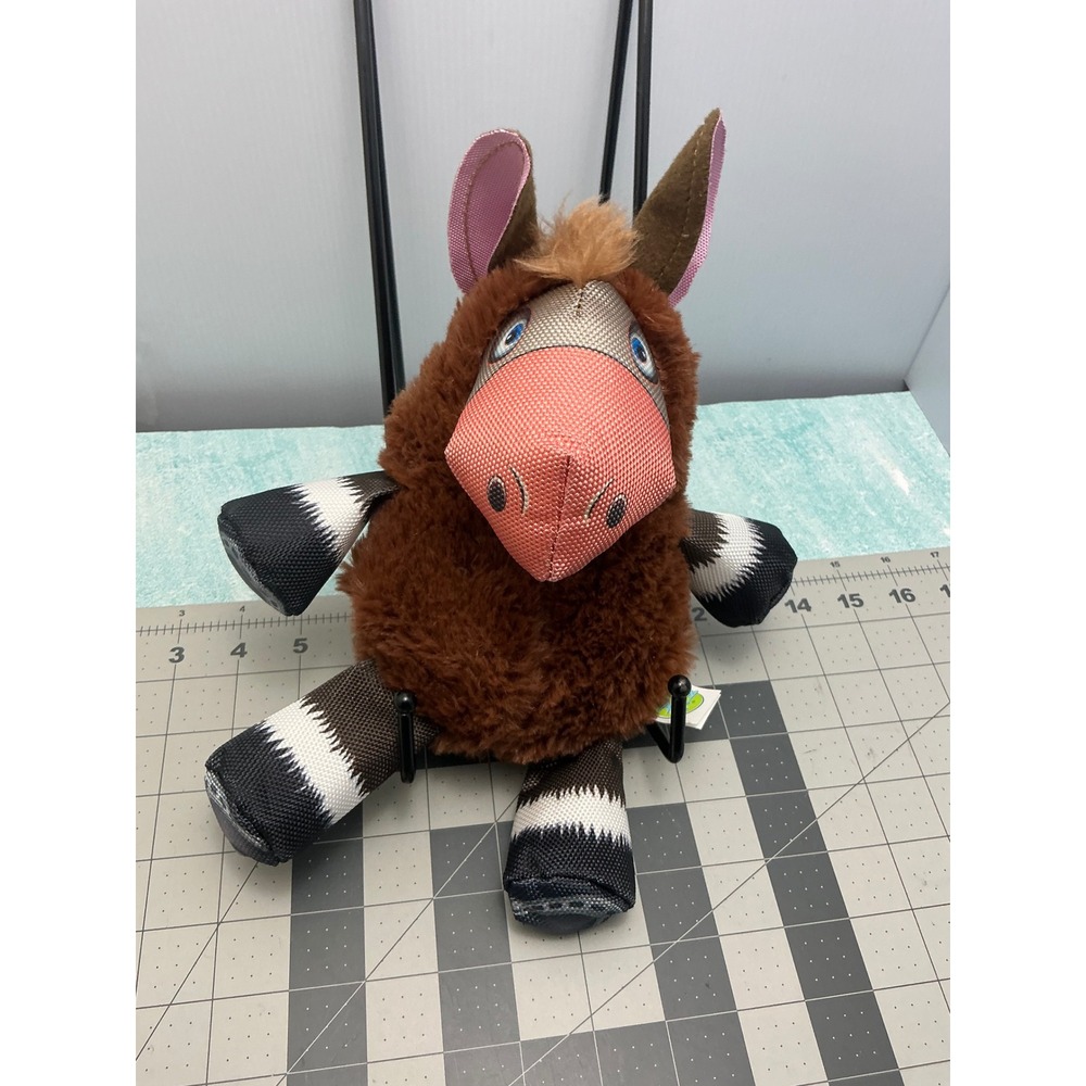 Happy Tails Plush Donkey Dog Toy Brown Mixed Material Durable Mesh Limbs 10in